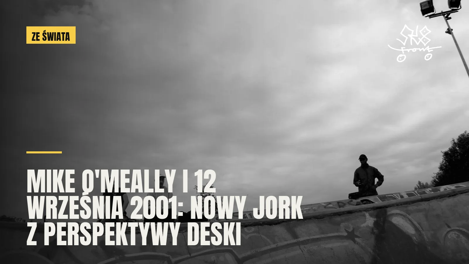Skaterzy siedzący na krawędzi betonowego bowla pod pochmurnym niebem